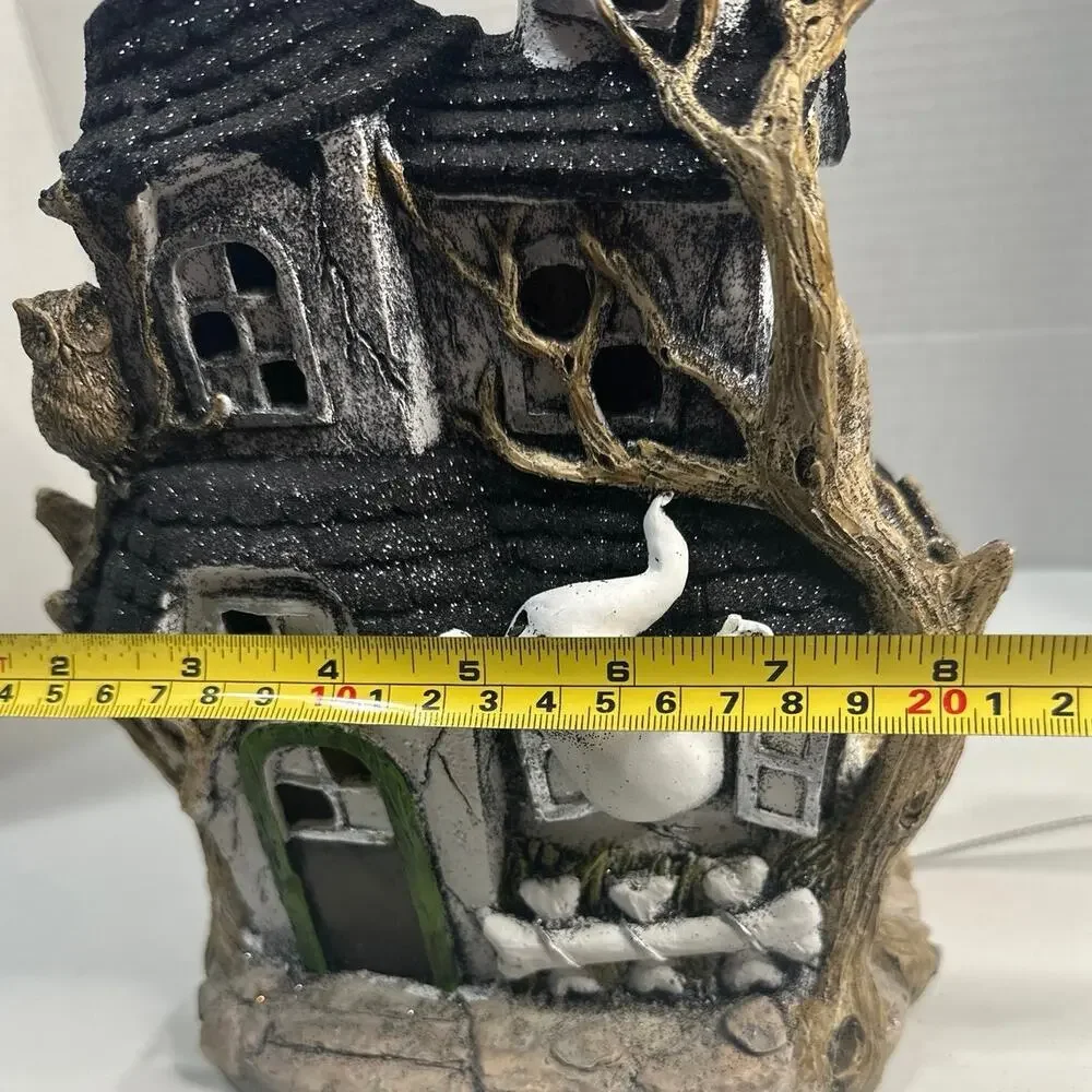 Retro Halloween  Spooky Light Up Haunted House With Ghost & Owl 2024 NWT